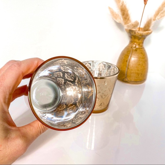 Vintage look gold & silver damask glass votives - Picture 2 of 3